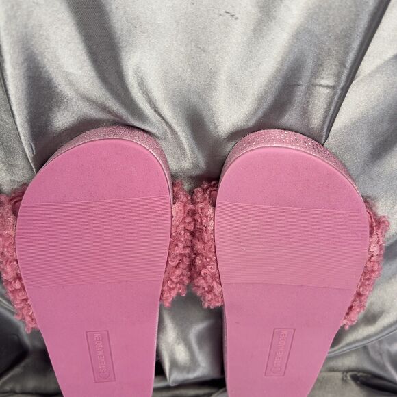 Steve Madden JEHEARY Fur Slides Girls 4M Sandals Pink Glitter Sparkles Hearts - Picture 10 of 15